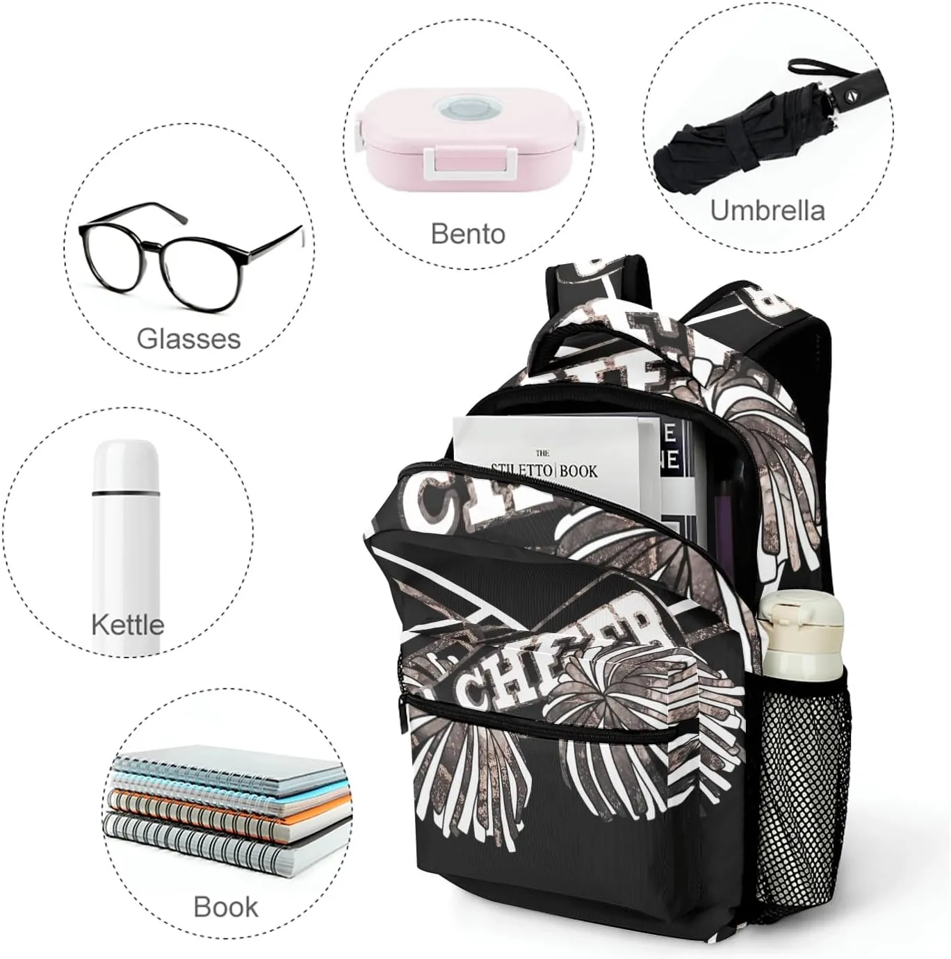 Rose Golden Cheer Custom Text Name Unisex Daily Bag Multi-Function Casual Sport Backpack