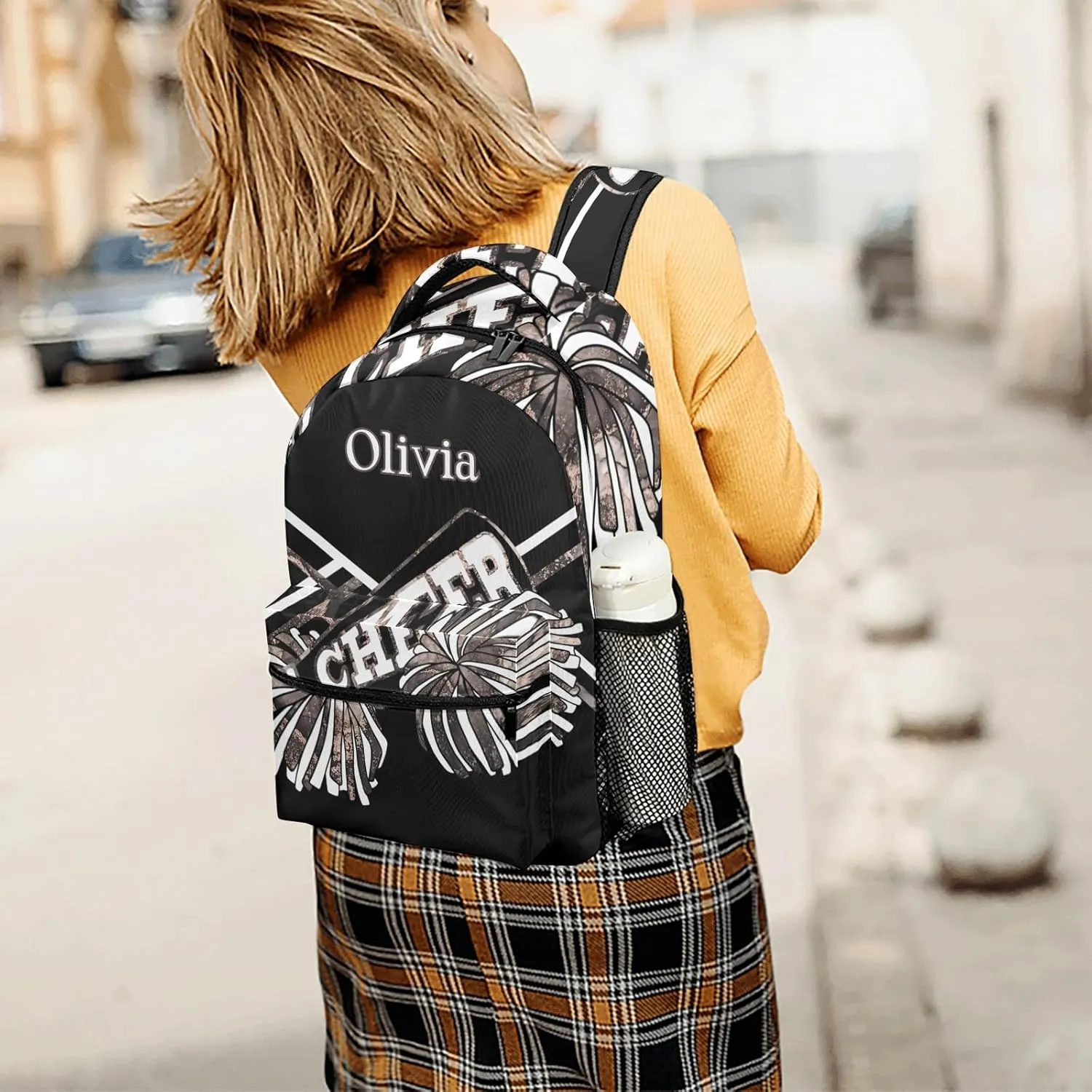 Rose Golden Cheer Custom Text Name Unisex Daily Bag Multi-Function Casual Sport Backpack