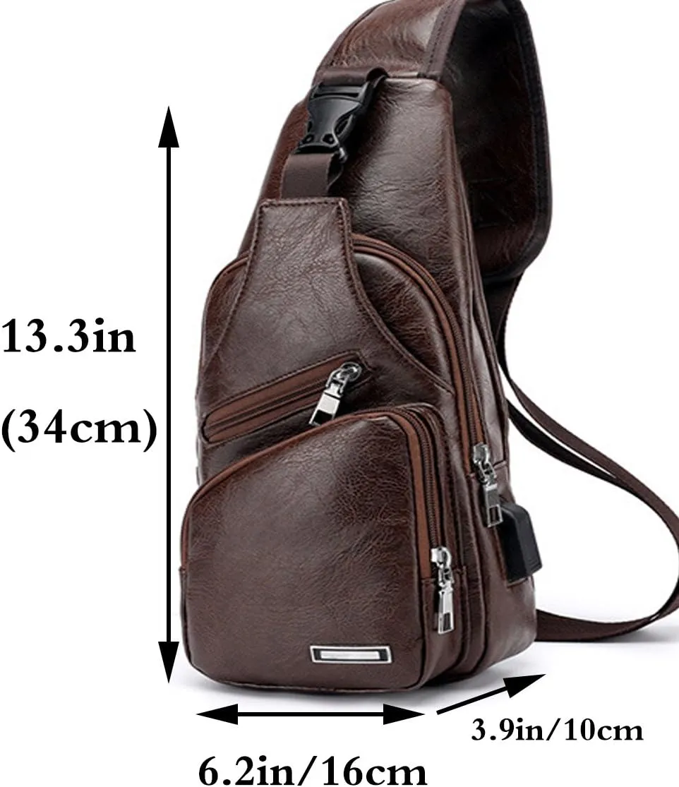 Rullar PU Sling Bags Chest Shoulder Crossbody Messenger Travel Hiking Multipurpose Daypack Purse Backpack for Mens