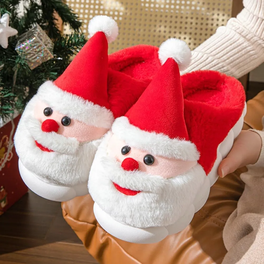Rungion Furry House Slippers for Women Men Christmas Halloween Warm Soft Indoor Slippers Cute Elk Snowman Tree Winter Slides