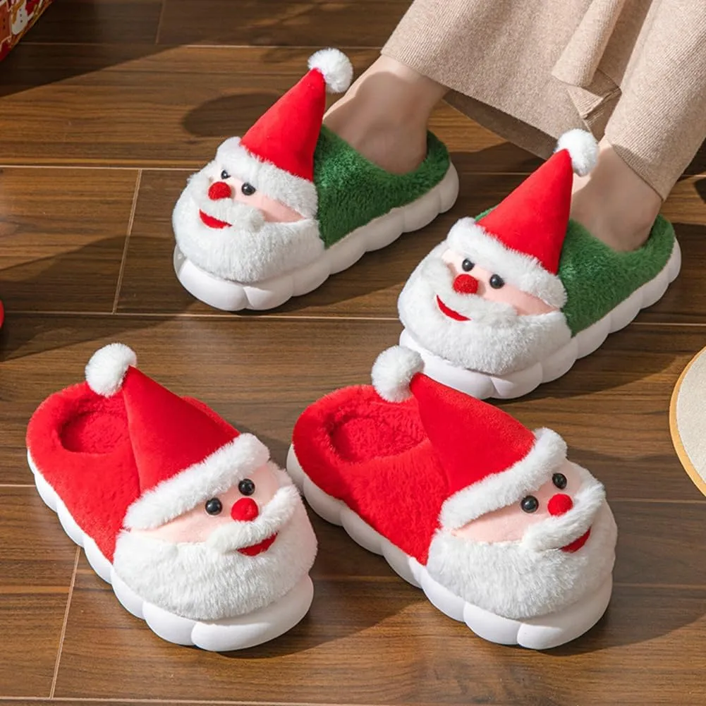 Rungion Furry House Slippers for Women Men Christmas Halloween Warm Soft Indoor Slippers Cute Elk Snowman Tree Winter Slides