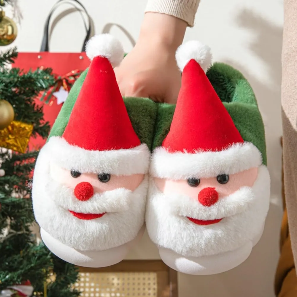 Rungion Furry House Slippers for Women Men Christmas Halloween Warm Soft Indoor Slippers Cute Elk Snowman Tree Winter Slides