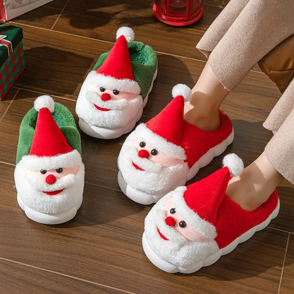 Rungion Furry House Slippers for Women Men Christmas Halloween Warm Soft Indoor Slippers Cute Elk Snowman Tree Winter Slides