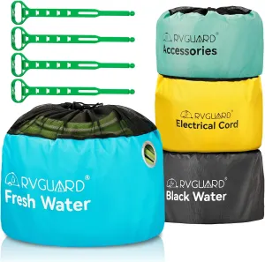 RVGUARD RV Hose Storage Bags 4 Pack, Waterproof With 4 Straps for Sewer, Electrical Cords, Water, and RV Accessories Storage