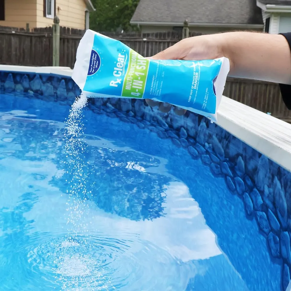 Rx Clear Multi-Functional 4-in-1 Swimming Pool Shock | 99% Sodium Dichloro-s-Triazinetrione Dihydrate | Kills Bacteria and Algae | One-Pound Bags | Single Pack