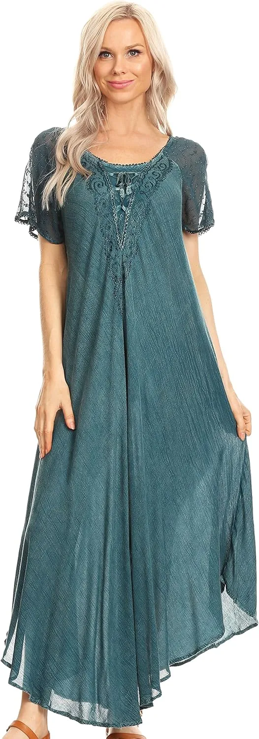 Sakkas Helena Embroidered Nightgown/Women Sleepwear with Eyelet Sleeves