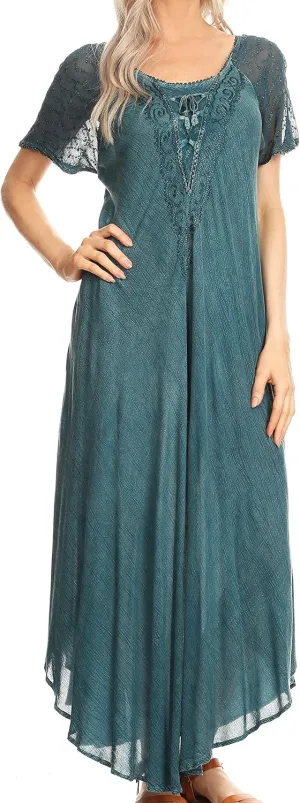 Sakkas Helena Embroidered Nightgown/Women Sleepwear with Eyelet Sleeves