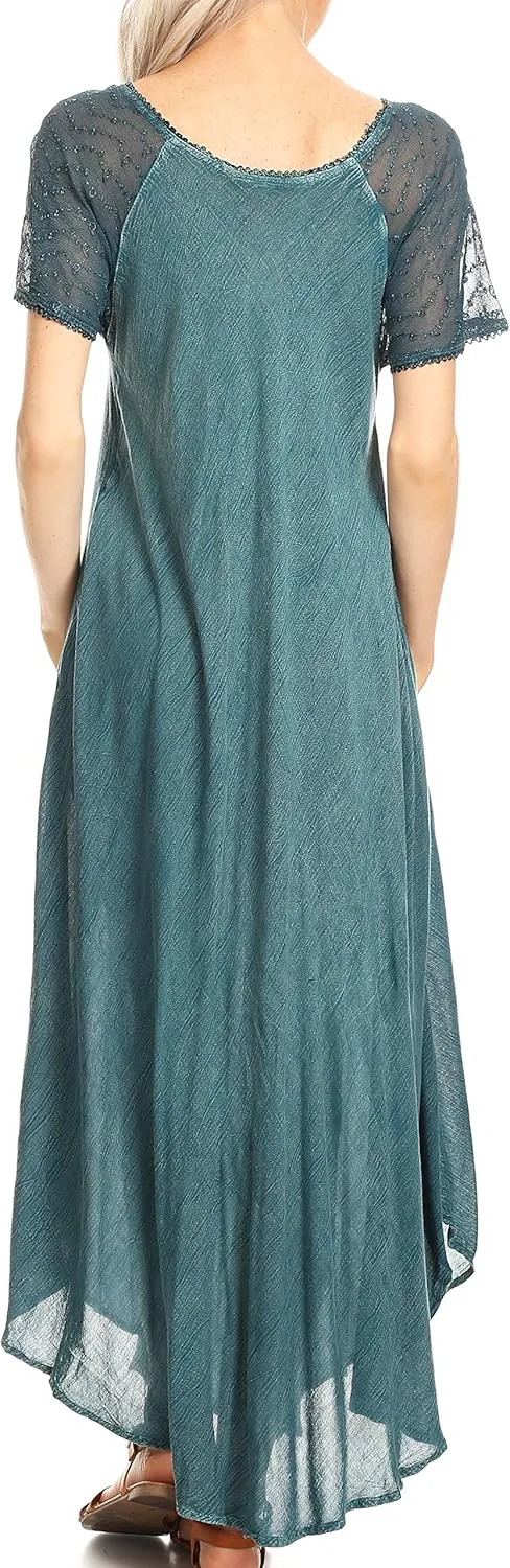 Sakkas Helena Embroidered Nightgown/Women Sleepwear with Eyelet Sleeves