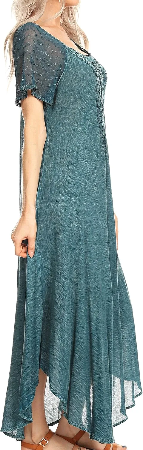 Sakkas Helena Embroidered Nightgown/Women Sleepwear with Eyelet Sleeves