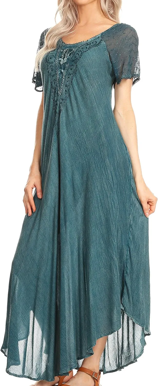 Sakkas Helena Embroidered Nightgown/Women Sleepwear with Eyelet Sleeves