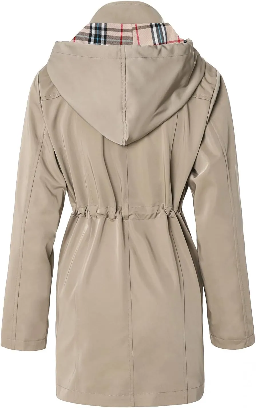 SaphiRose Women's Long Hooded Rain Jacket Outdoor Raincoat Windbreaker