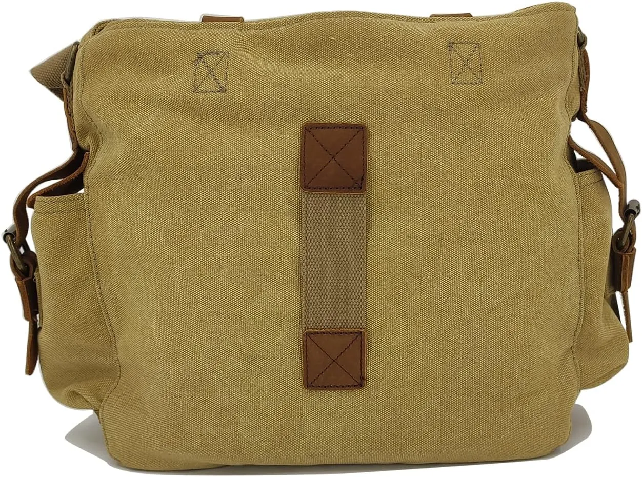 Sechunk Vintage Military Leather Canvas Laptop Bag Messenger Bags Medium