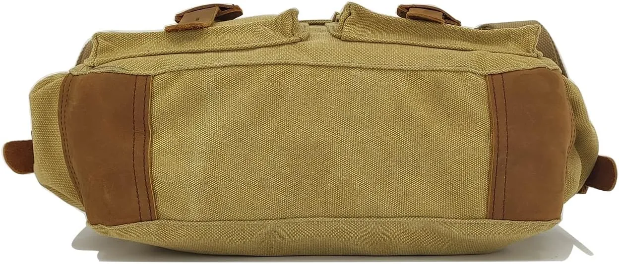 Sechunk Vintage Military Leather Canvas Laptop Bag Messenger Bags Medium