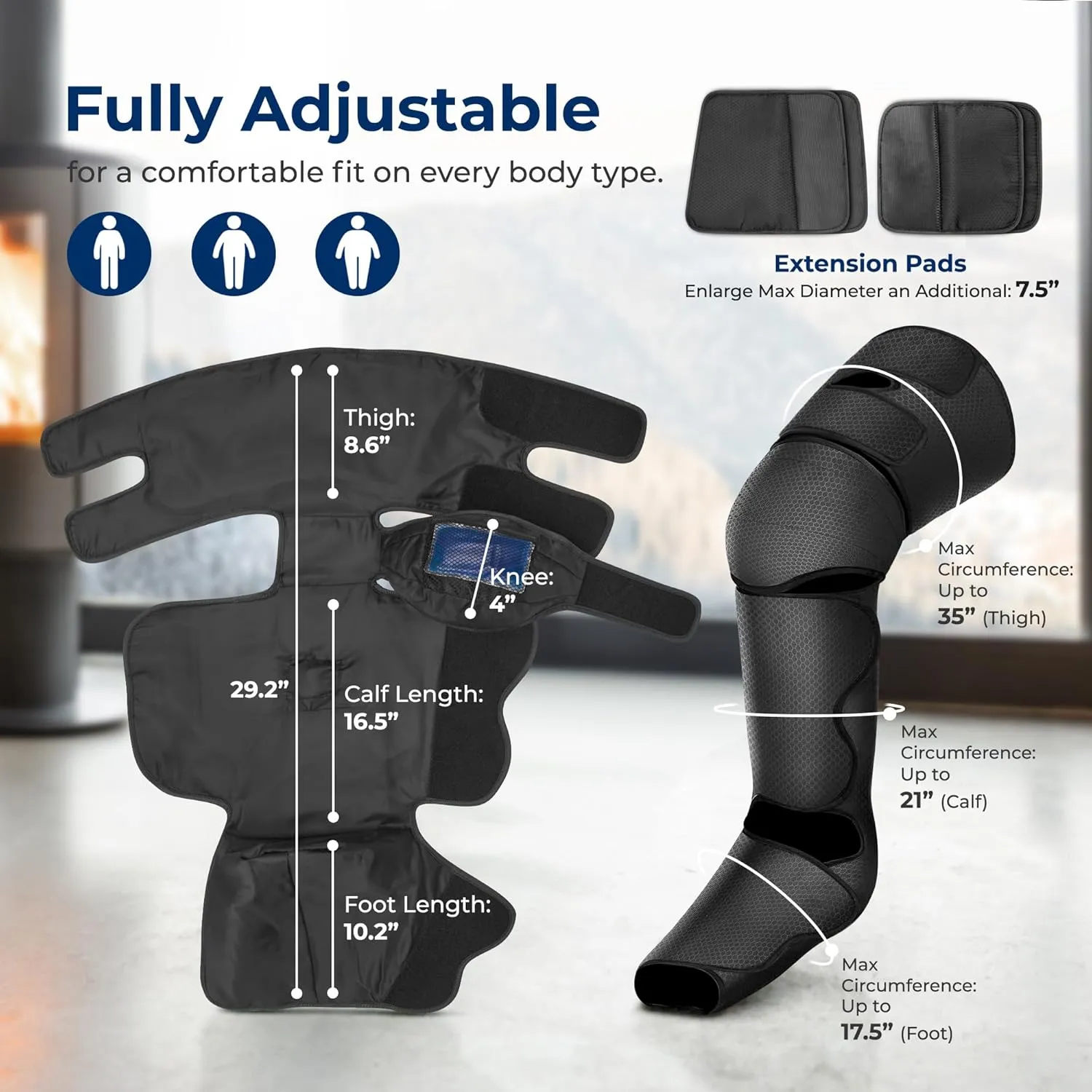 SereneLife Air Compression Leg Massager, Full Leg Massager with Heat and Compression, Ice Pack, Portable and Adjustable with 6 Modes 3 Vibrations 3 Intensities, 11 Airbags for Thigh Calf Foot Massage