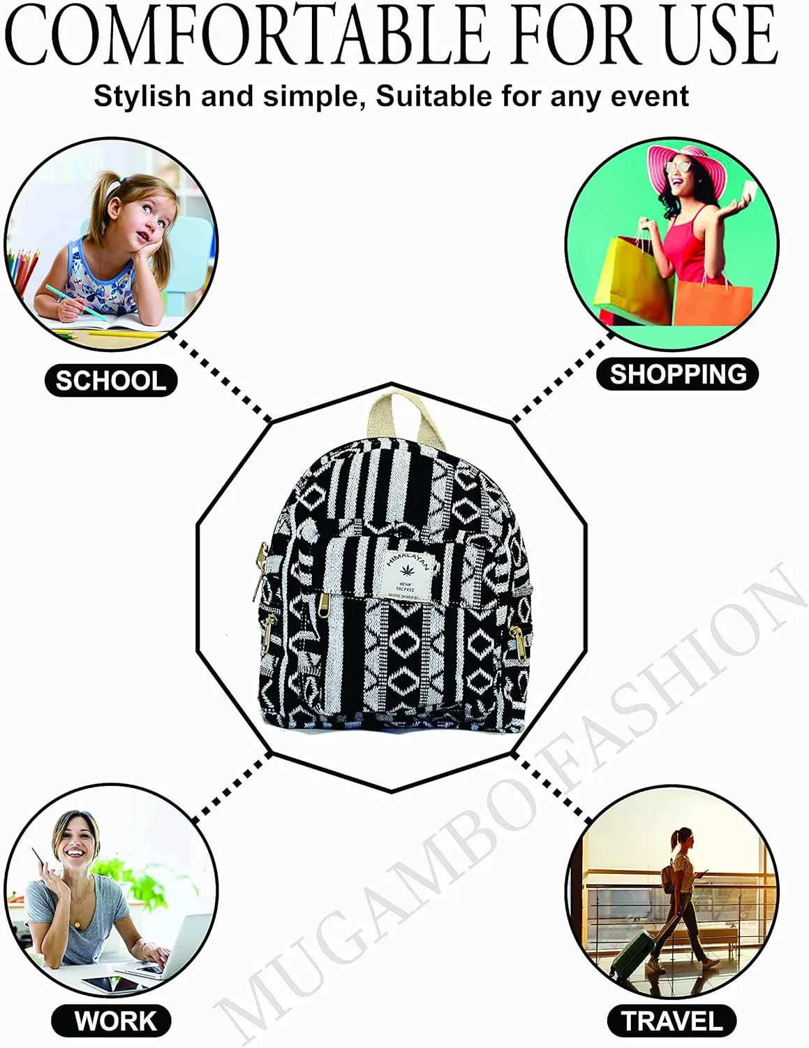 Set Of Mini Backpack Pen case Coin Purse Hemp University Light Weight Backpack For Girl Black and White Small Small Backack