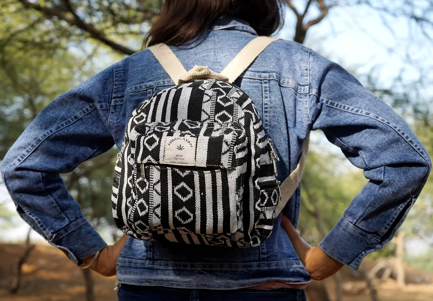 Set Of Mini Backpack Pen case Coin Purse Hemp University Light Weight Backpack For Girl Black and White Small Small Backack