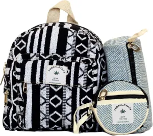 Set Of Mini Backpack Pen case Coin Purse Hemp University Light Weight Backpack For Girl Black and White Small Small Backack