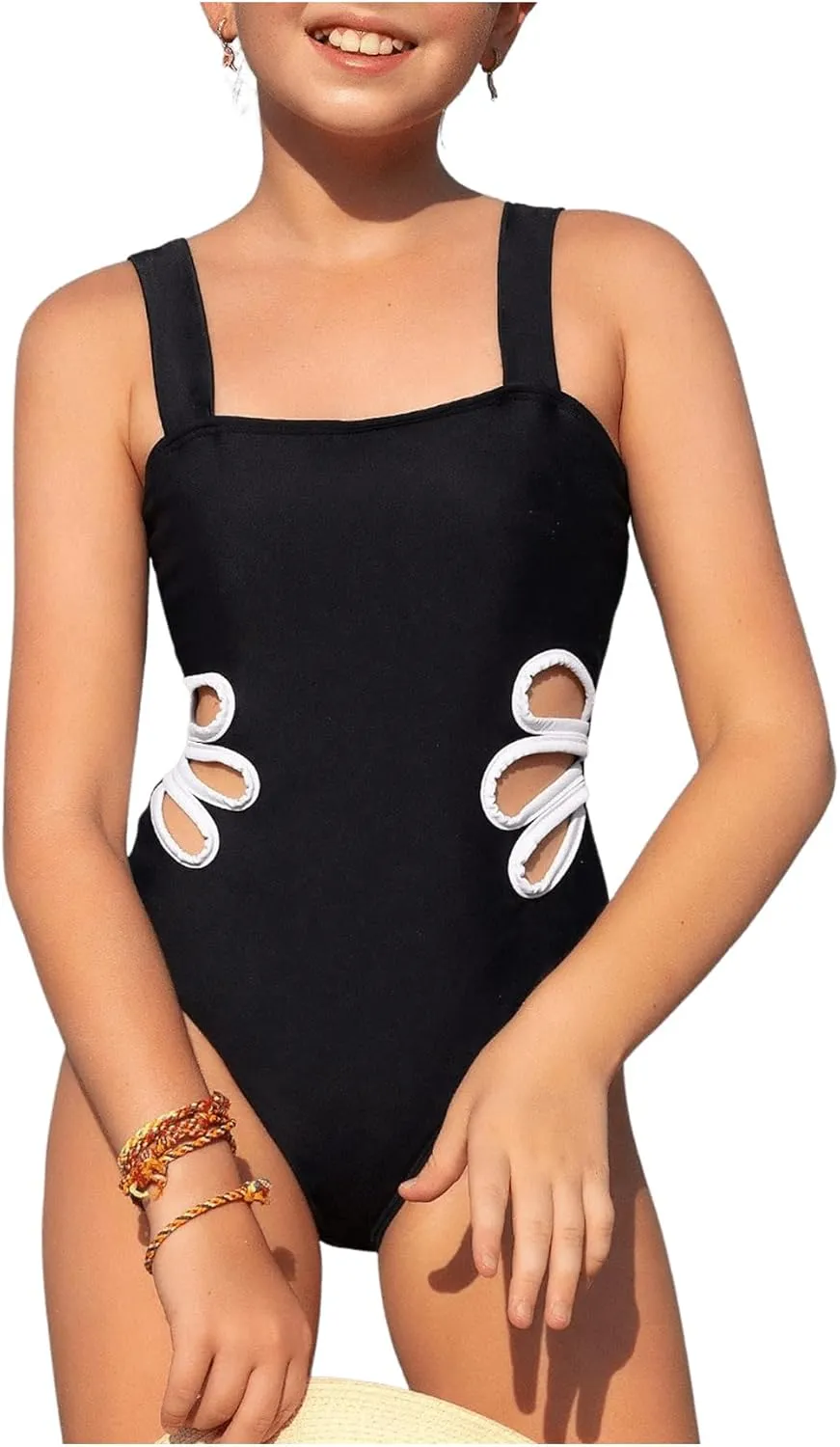 SHENHE Girl's Colorblock Cut Out One Piece Swimsuit Beach Sports Swimwear Bathing Suit