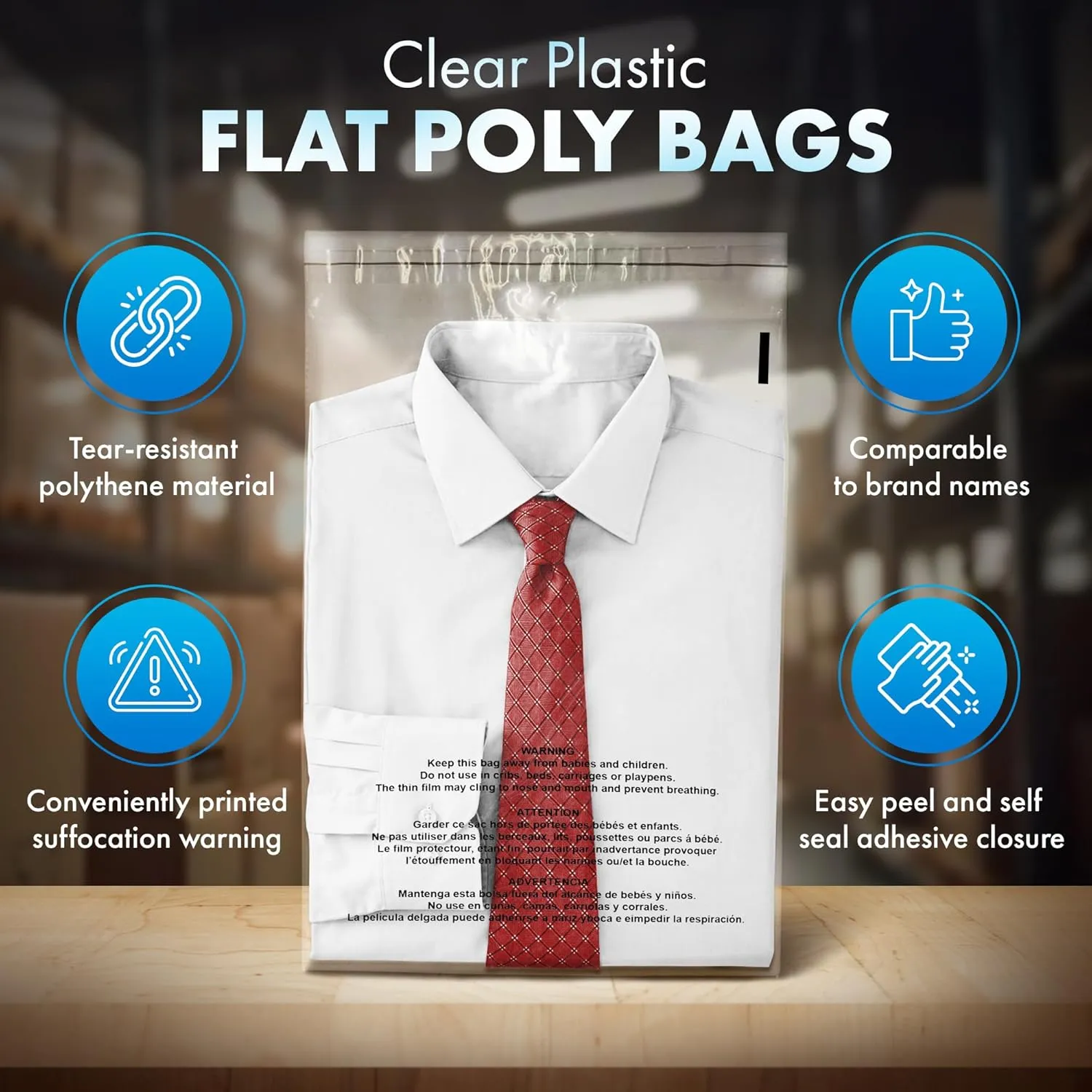 Shop4Mailers 12 x 15.5 Clear Poly Bags with Suffocation Warning Resealable Adhesive Self Seal For FBA Packaging, T-Shirt, Prints, Storage (1000 Pack)