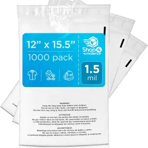 Shop4Mailers 12 x 15.5 Clear Poly Bags with Suffocation Warning Resealable Adhesive Self Seal For FBA Packaging, T-Shirt, Prints, Storage (1000 Pack)