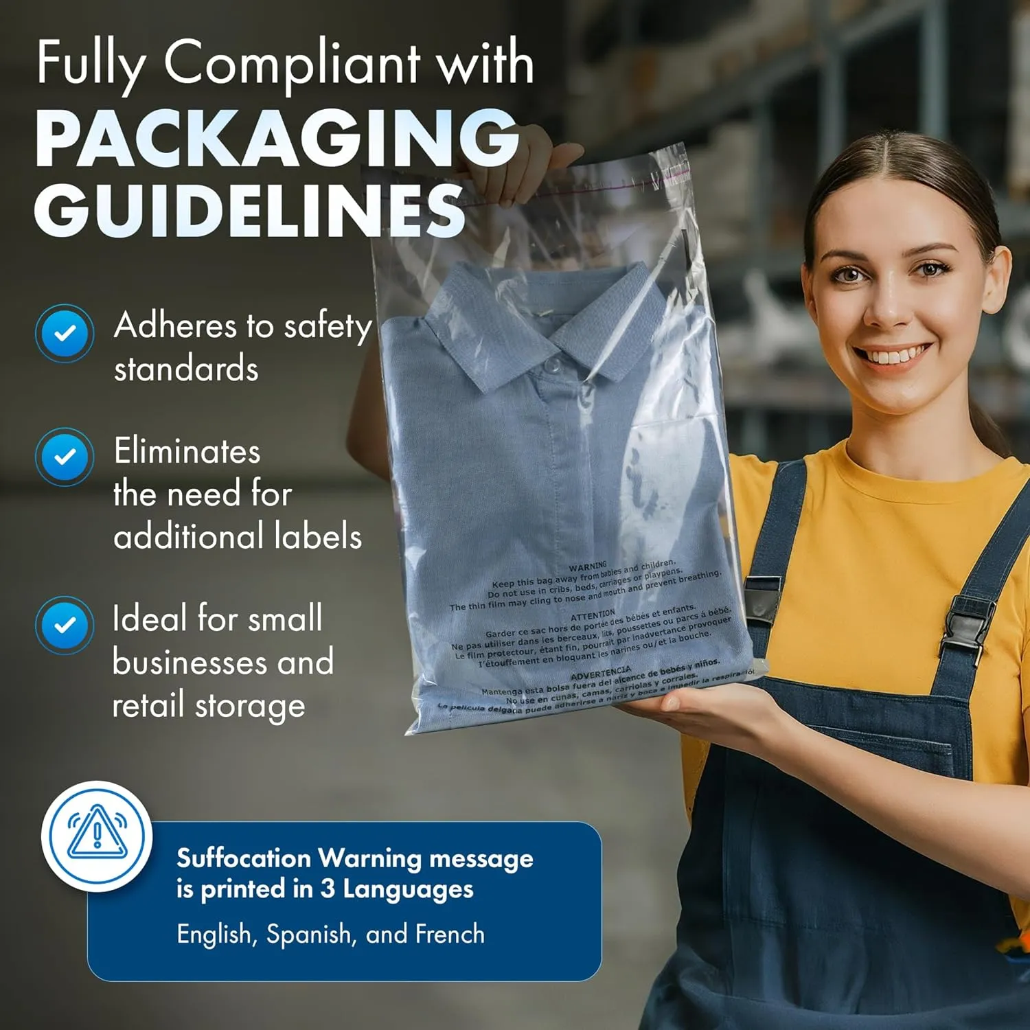 Shop4Mailers 12 x 15.5 Clear Poly Bags with Suffocation Warning Resealable Adhesive Self Seal For FBA Packaging, T-Shirt, Prints, Storage (1000 Pack)