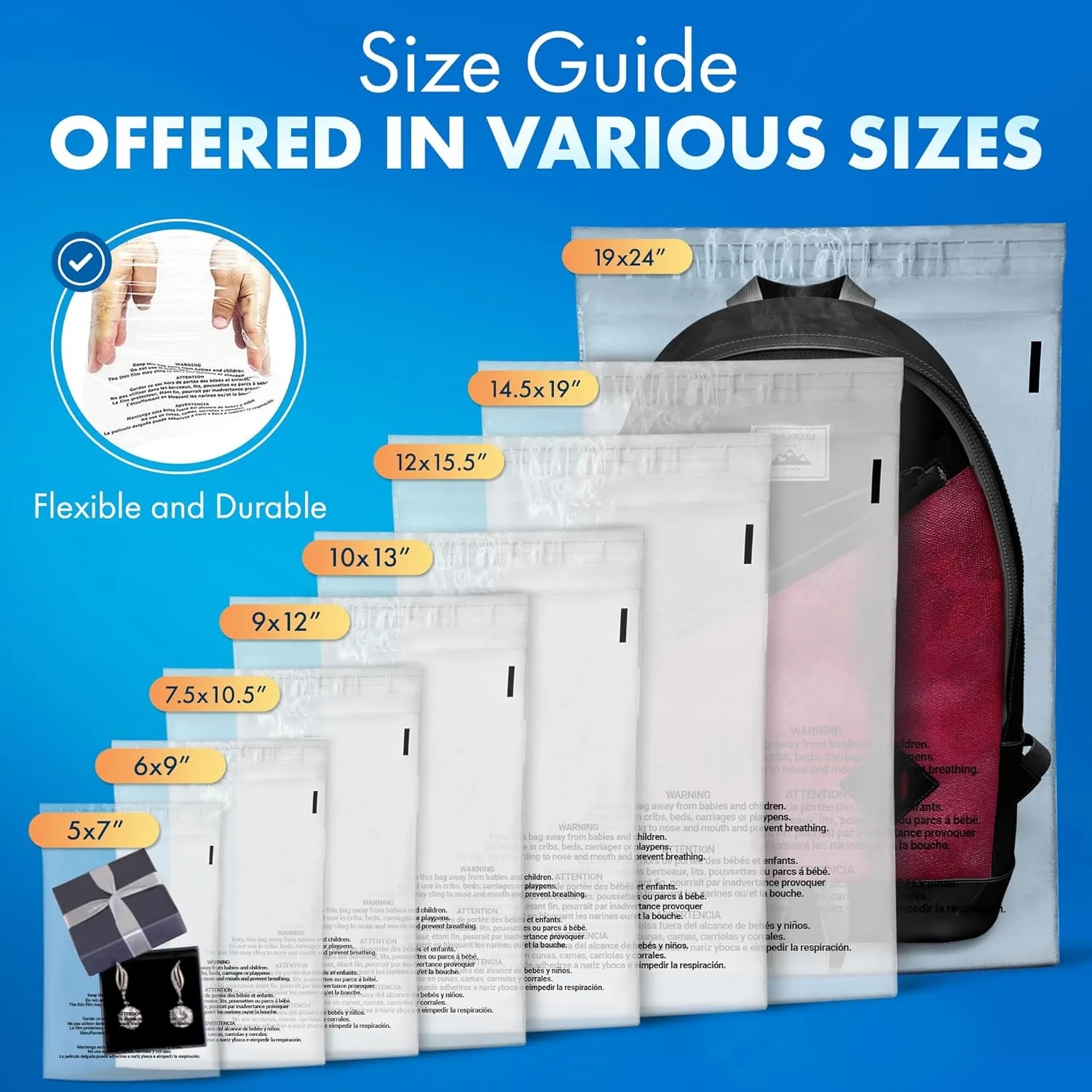 Shop4Mailers 12 x 15.5 Clear Poly Bags with Suffocation Warning Resealable Adhesive Self Seal For FBA Packaging, T-Shirt, Prints, Storage (1000 Pack)