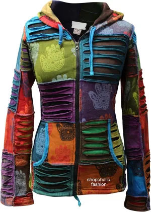 Shopoholic Fashion Women's Henna Hand Pixie Hippie Rib Comfort Hoodie – Boho Zip-Up Hoodie for Women