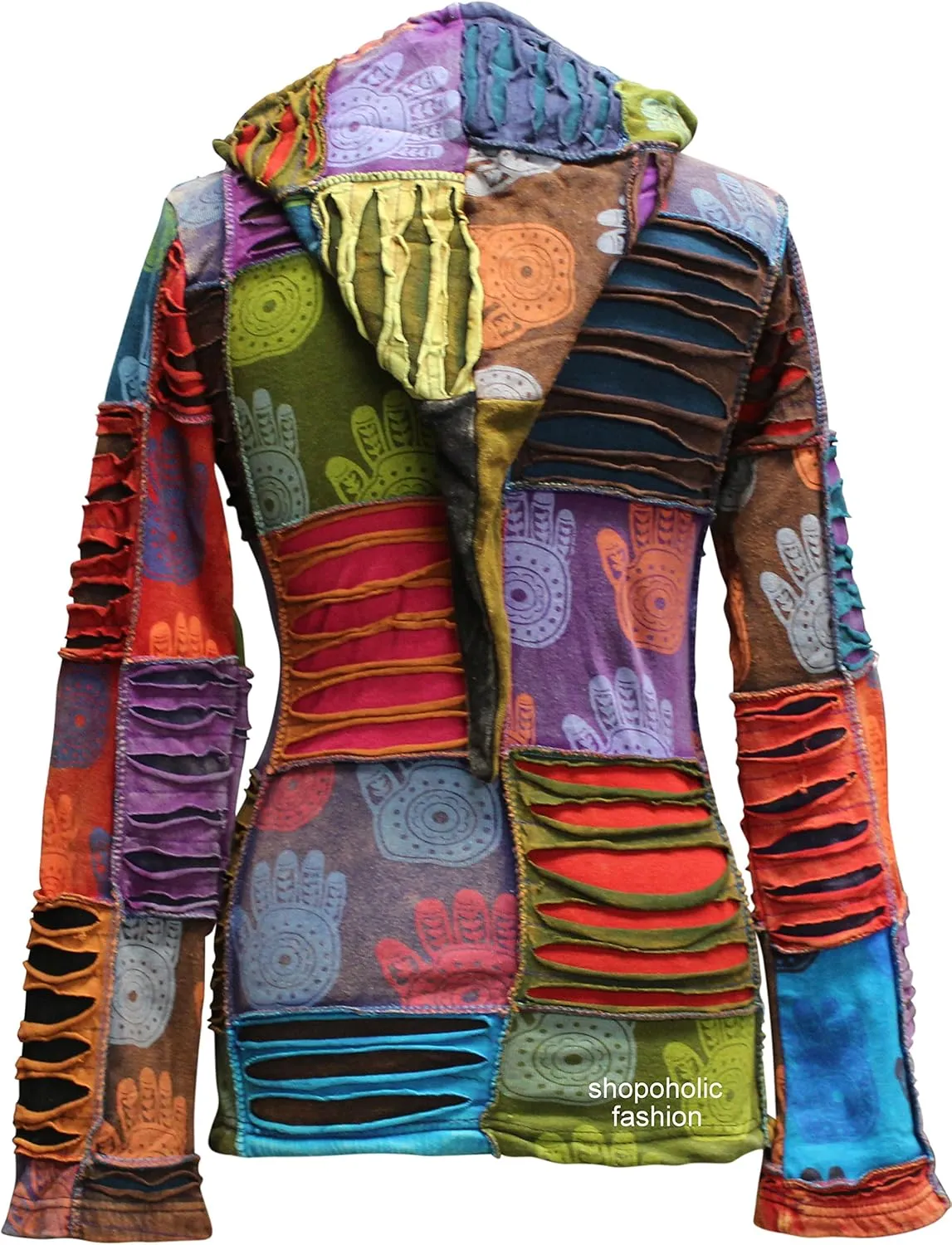 Shopoholic Fashion Women's Henna Hand Pixie Hippie Rib Comfort Hoodie – Boho Zip-Up Hoodie for Women