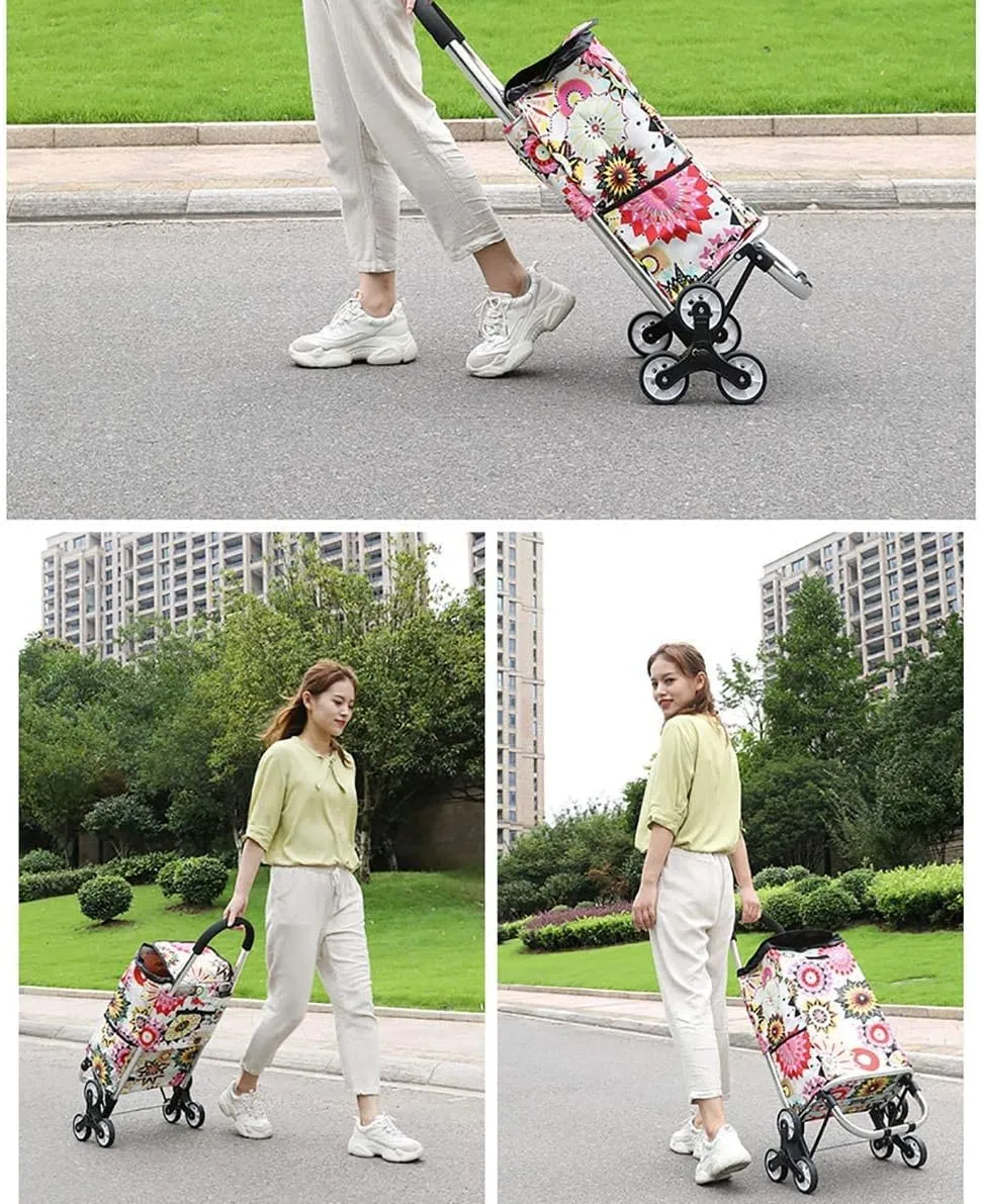 Shopping Cart Folded Stair Climbing Cart Trolly Grocery Utility Cart with Wheel Removable Canvas Collection Bag 25 Kg Capacity