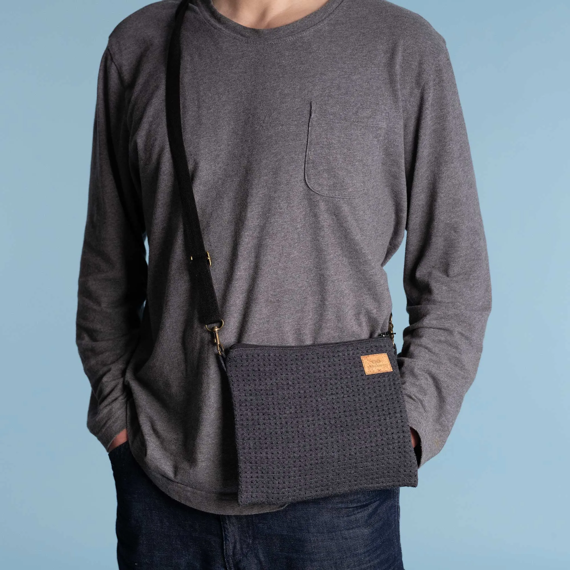 SIDEKICK 100% Organic Merino Wool Sacoche Shoulder Bag (8.5”x7.3”) (OC Thread, YKK Zippers, Hemp Shoulder Strap, 99.9% Biodegradable)
