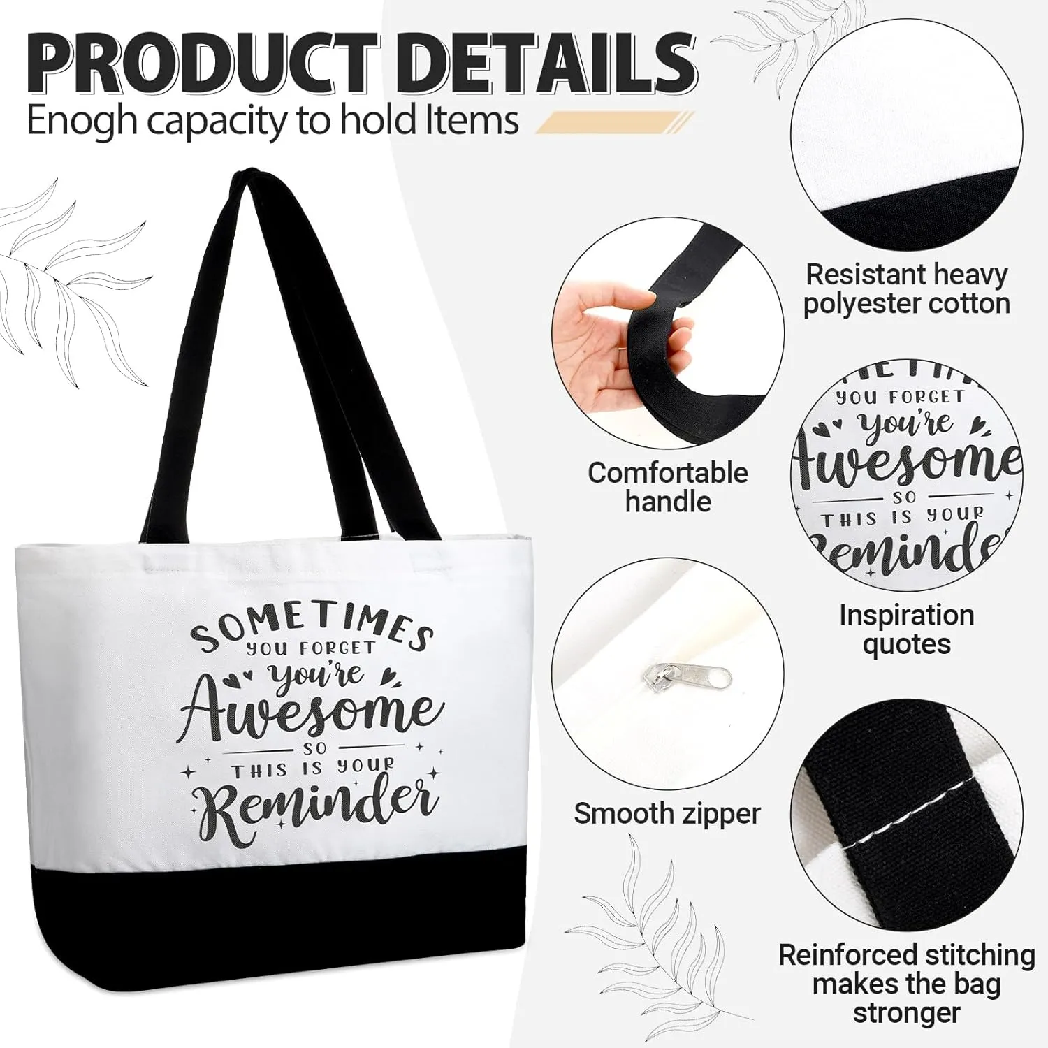 Silkfly 32 Pcs Inspirational Bag Canvas Tote Bag with Zipper Reusable Motivational Make up Bag Set for Women Friend Coworker