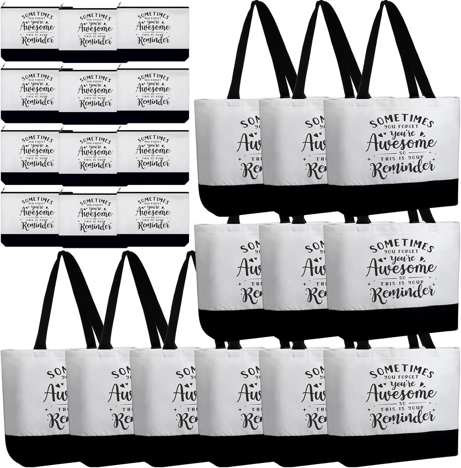 Silkfly 32 Pcs Inspirational Bag Canvas Tote Bag with Zipper Reusable Motivational Make up Bag Set for Women Friend Coworker