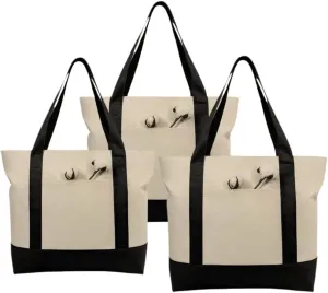 Simpli-Magic Stylish Canvas Tote Bag with an External Pocket, Top Zipper Closure, Daily Essentials, 3 Pack, 20" x 15" x 6"
