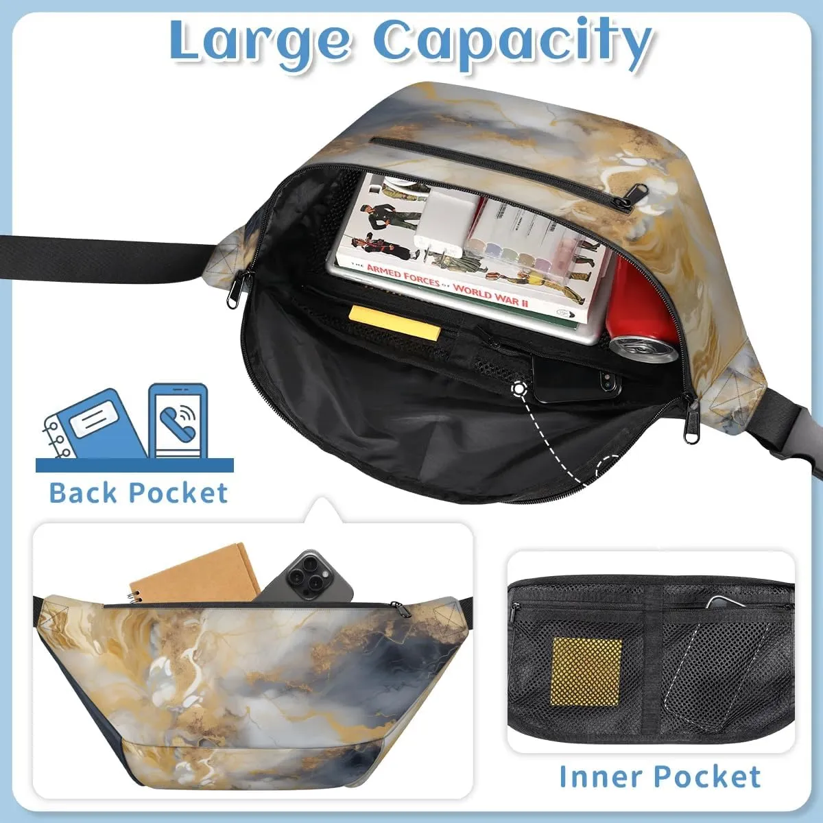 Sky Marble Sling Bag Crossbody Backpack Chest Daypack for Women Sport Travel Hiking Casual Bag Multipurpose Waist Pack With Zipper Closure Adjustable Strap Shoulder Bag