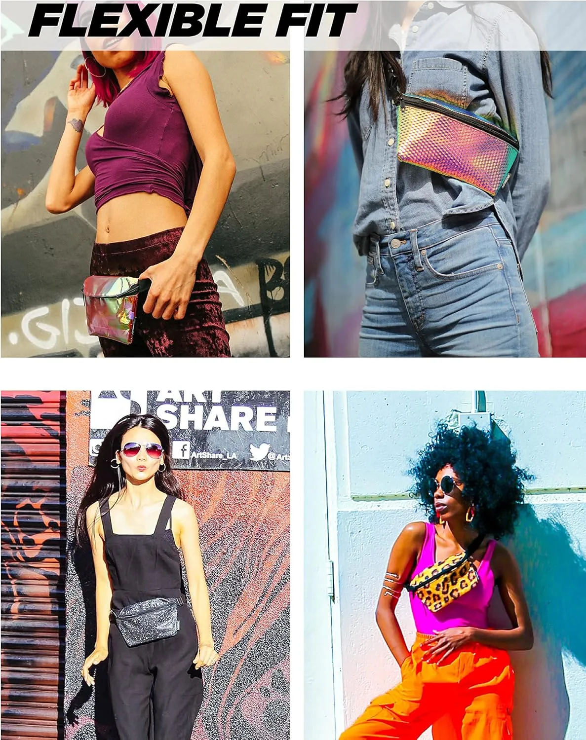 Small Fanny Packs for Women – 80s/90s Holographic Bum Bag – Unisex Retro Neon Crossbody Waist Belt Bag for Travel, Festivals, & Daily Use – Waist Belt Bag for Women | Dazzler Silver Glitter