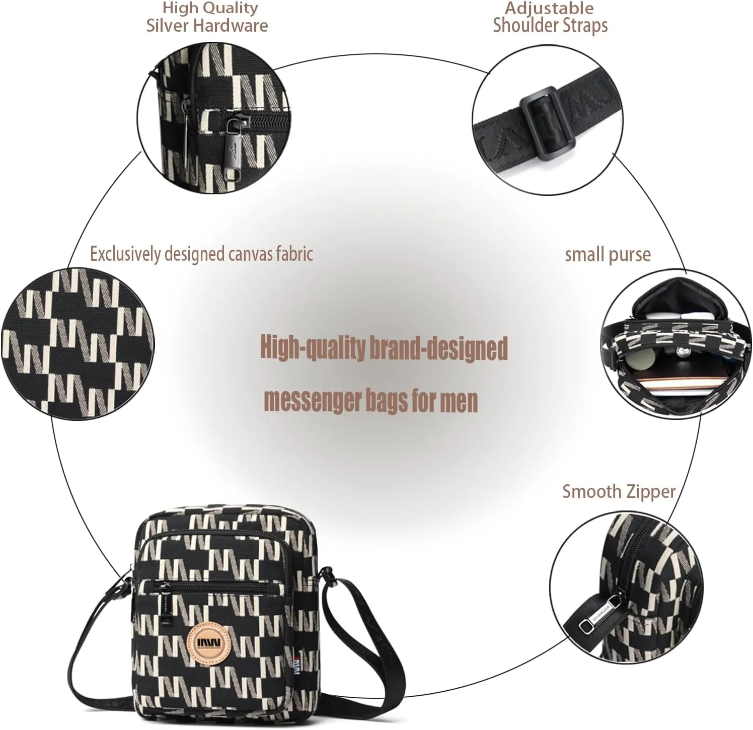 Small Messenger Bag for men - Crossbody Bag Mens Shoulder Bag Canvas Purse for Business Office Work Travel