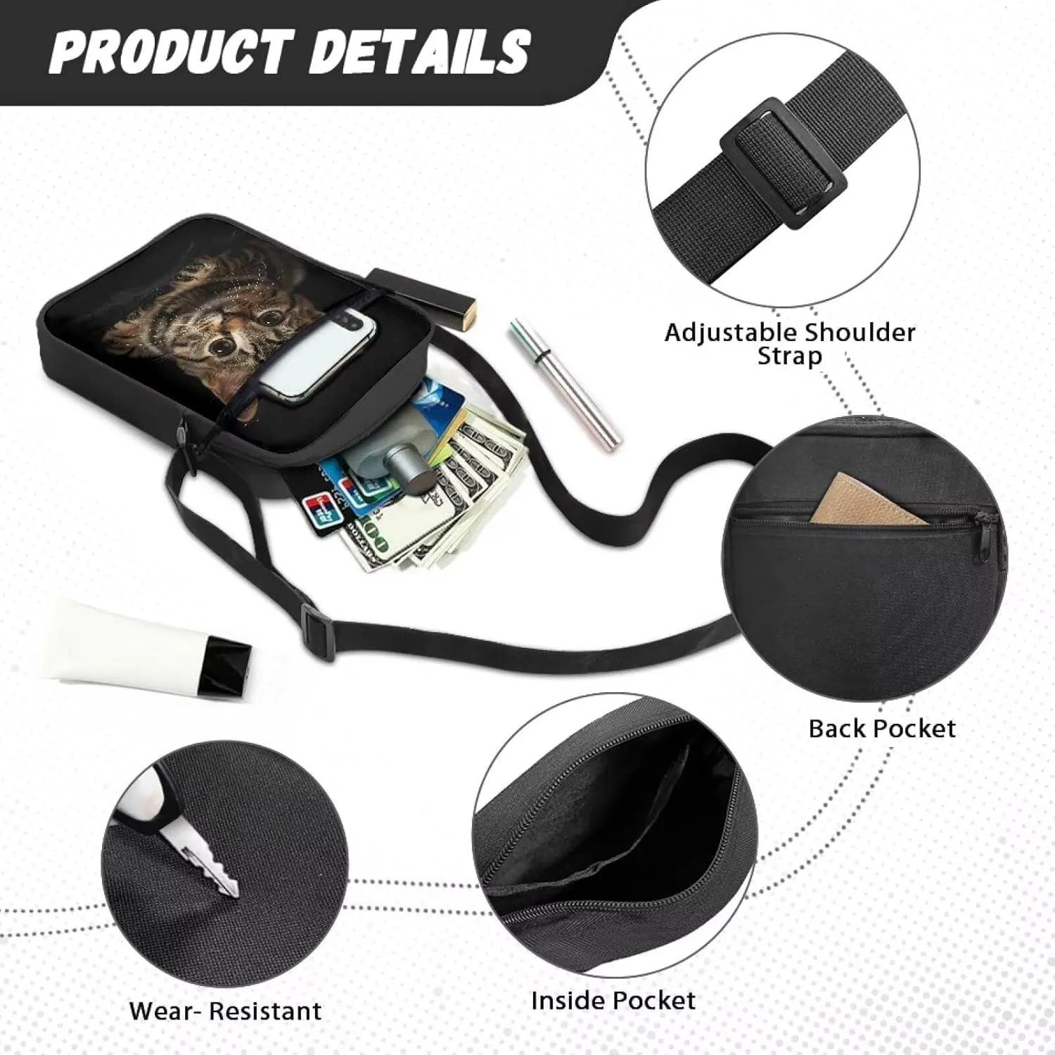 Small Messenger Bag for Women ＆ Men Mini Adjustable Crossbody Shoulder Bag with Zipper Portable Travel Cute Purse