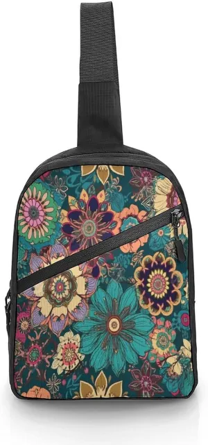 Small Sling Chest Bag Crossbody Bag for Men Women,Bohemian Flower Lightweight Gym Daypack for Travel Cycling Hiking