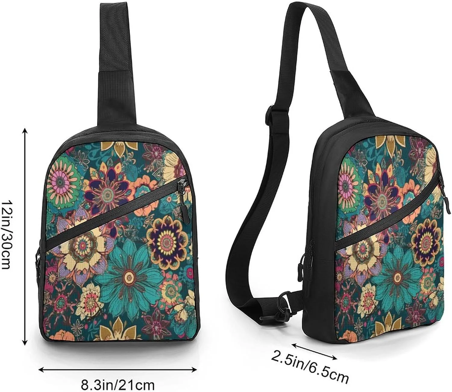 Small Sling Chest Bag Crossbody Bag for Men Women,Bohemian Flower Lightweight Gym Daypack for Travel Cycling Hiking