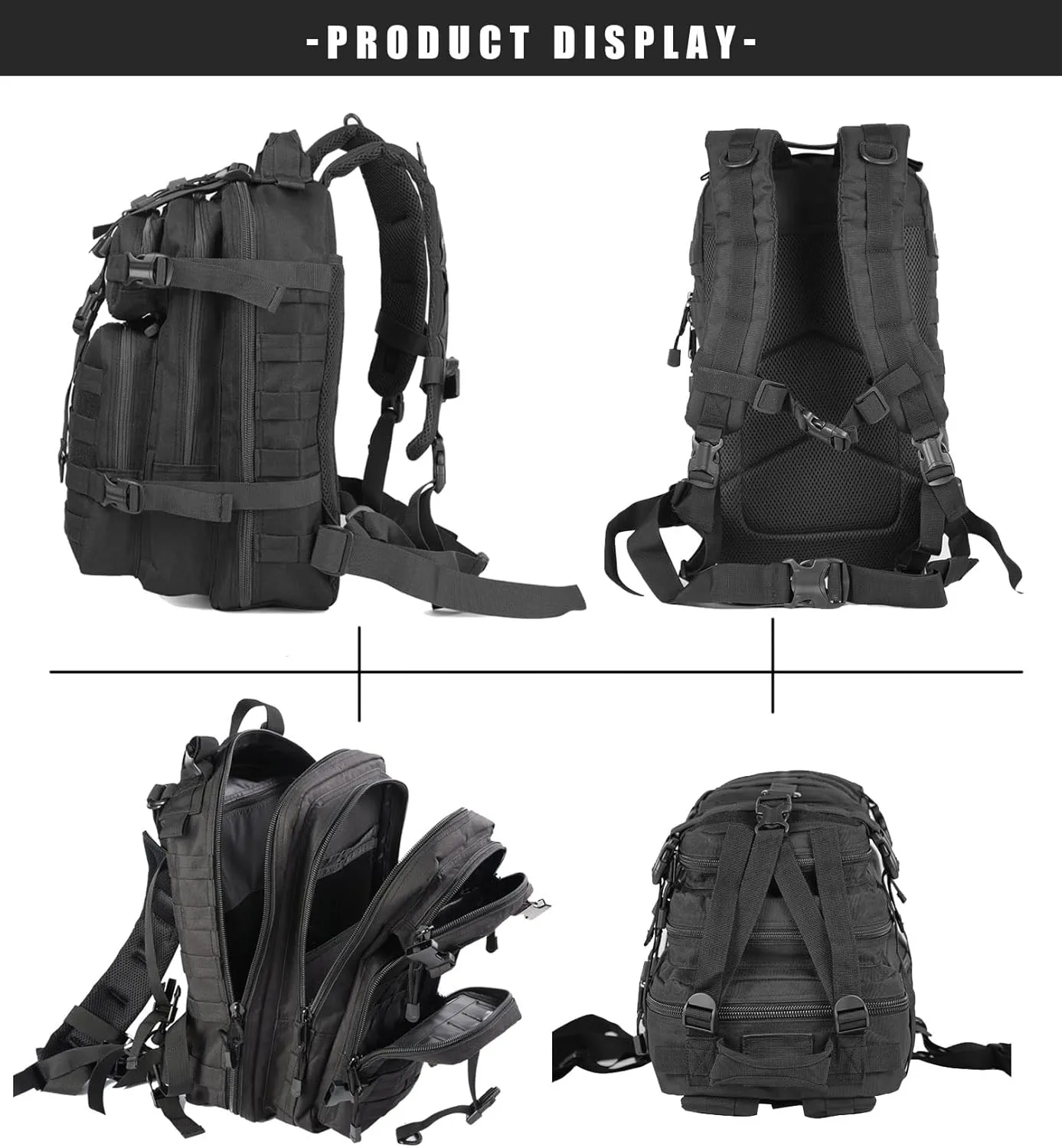 Small Tactical Backpack Military Daypack - 30L Backpack for Men Molle Assault Pack Bug Out Bag for Hiking Camping Travel Army Hunting Rucksack Trekking (Black)