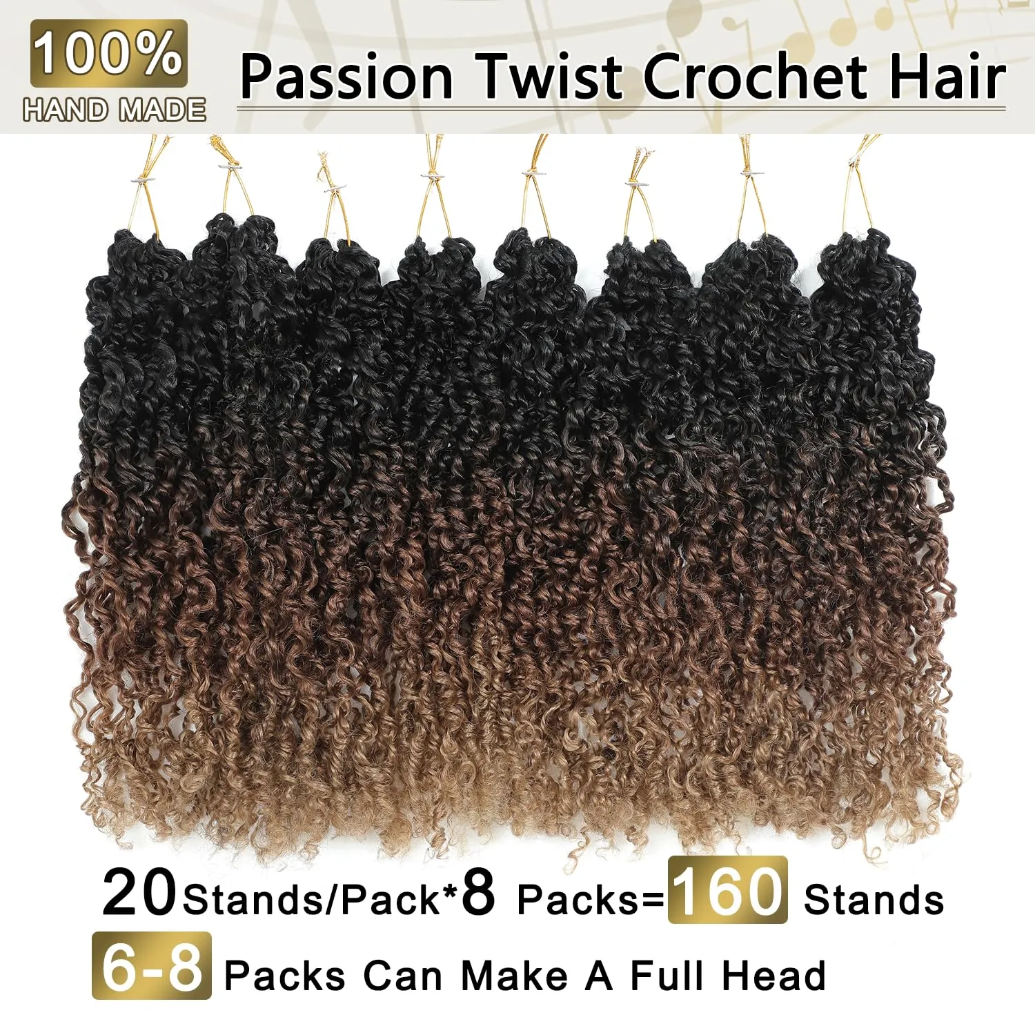 SOKU Passion Twist Crochet Hair 20" - 8 Packs Pre Twisted Senegalese Yanky Twist Crochet Hair Ombre Brown Honey Blonde Majesty Pre-looped Synthetic Dreadlocks Bohemian Locs for Women