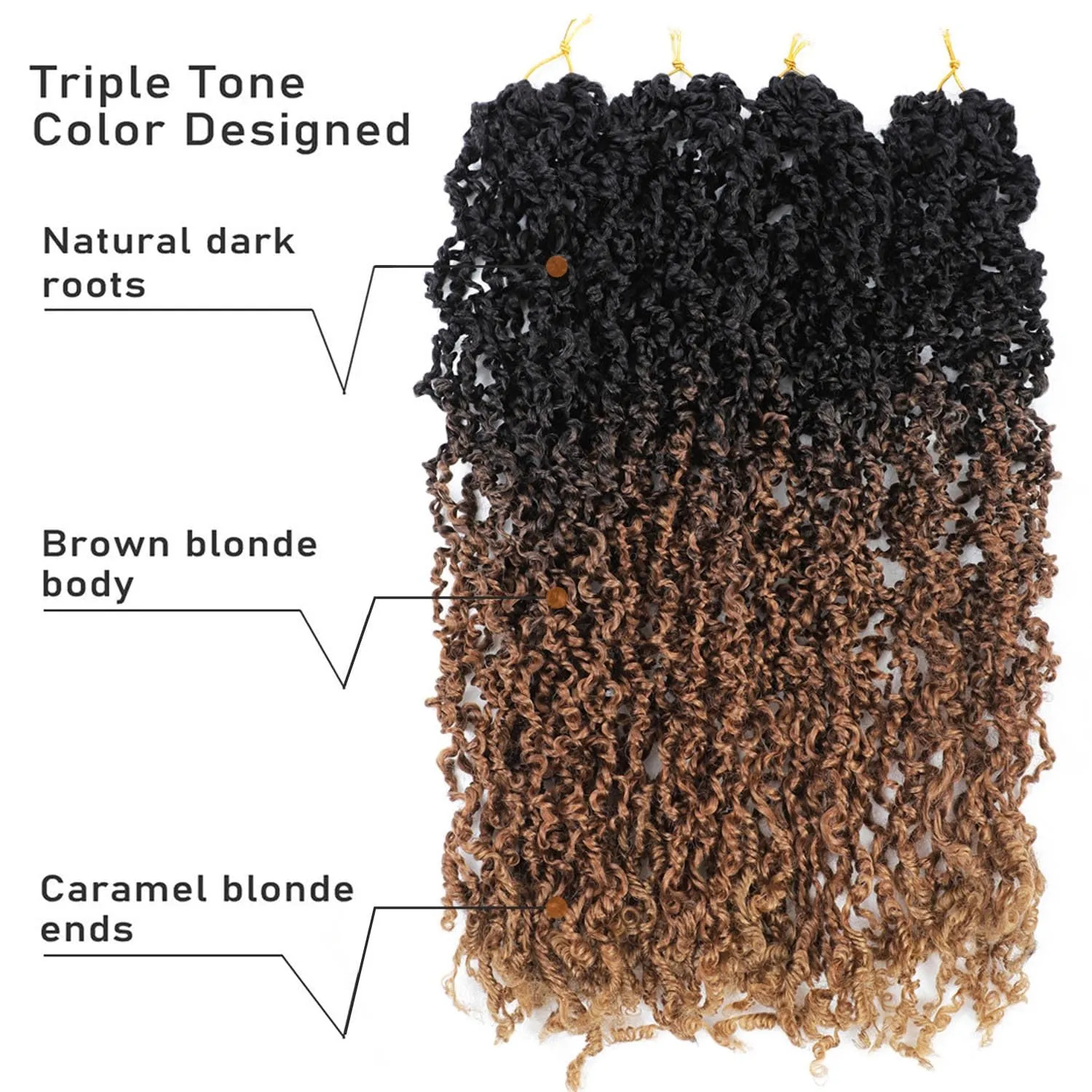 SOKU Passion Twist Crochet Hair 20" - 8 Packs Pre Twisted Senegalese Yanky Twist Crochet Hair Ombre Brown Honey Blonde Majesty Pre-looped Synthetic Dreadlocks Bohemian Locs for Women