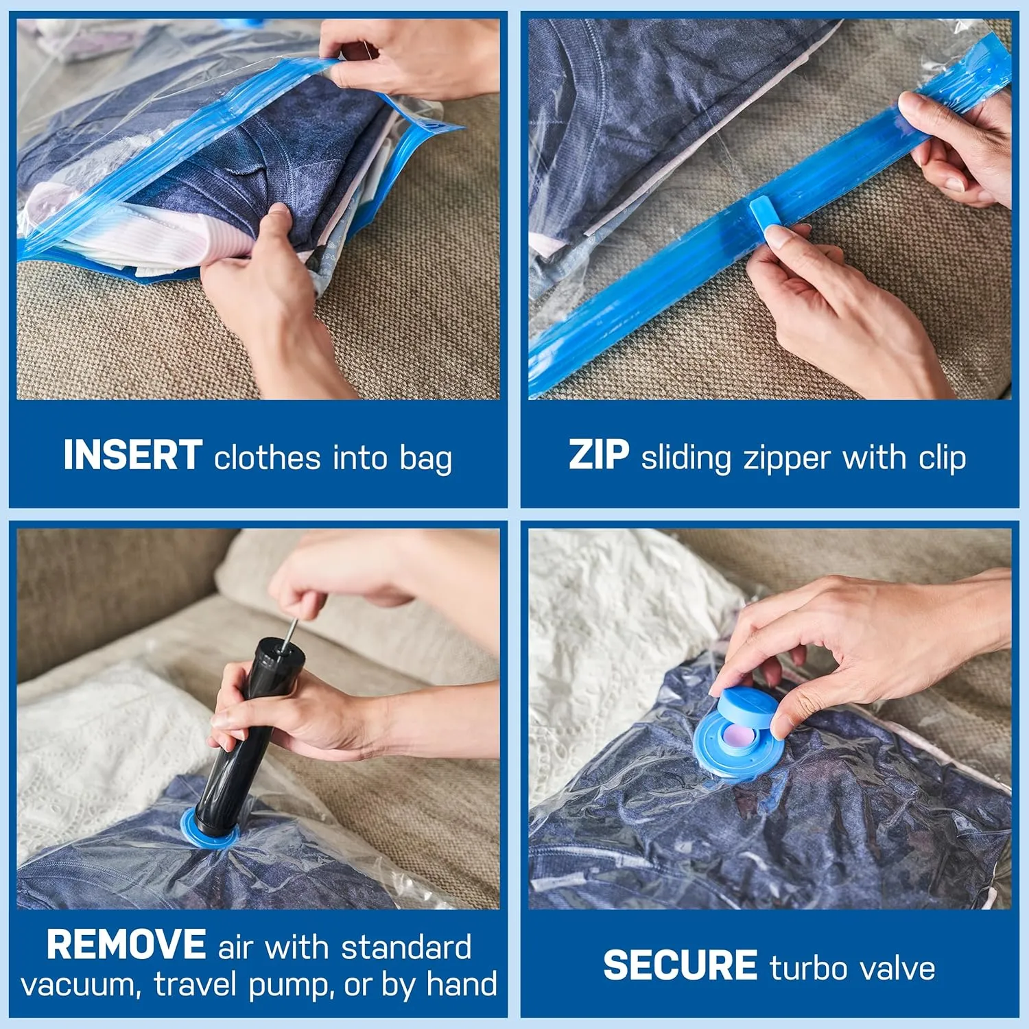 SpaceSaver Vacuum Storage Bags - Clothes Storage Bag Vacuum Pack - Space Saver Vacuum Storage Bags for Clothes Storage, Vacuum Bags for Bedding - Vacuum Bags for Clothes - with Pump (MEDIUM 8-Pack)