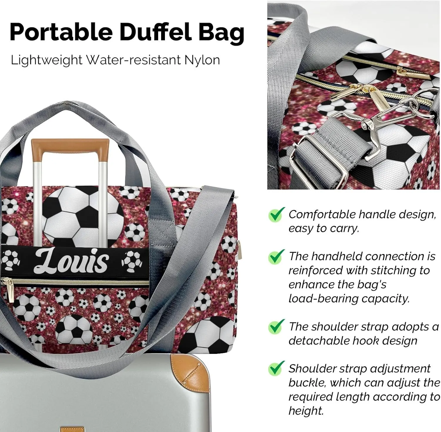Sport Player Gym Bags Travel Duffle Bag,Maroon Balls Soccer Weekender Duffel Bag with Shoe Compartment,Workout Duffle Sports Bag