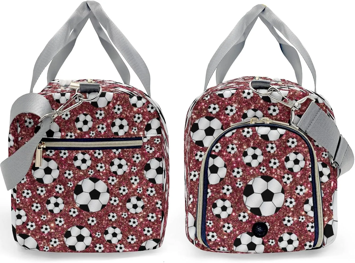 Sport Player Gym Bags Travel Duffle Bag,Maroon Balls Soccer Weekender Duffel Bag with Shoe Compartment,Workout Duffle Sports Bag