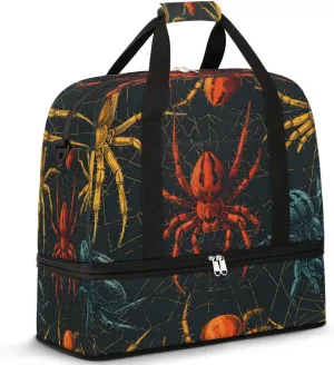 Sports Duffel Bag, Foldable Halloween Travel Duffel Bag, Gym Yoga Beach Bag Weekender Overnight Bag with Shoes Compartment for Men Women, Spiders Web