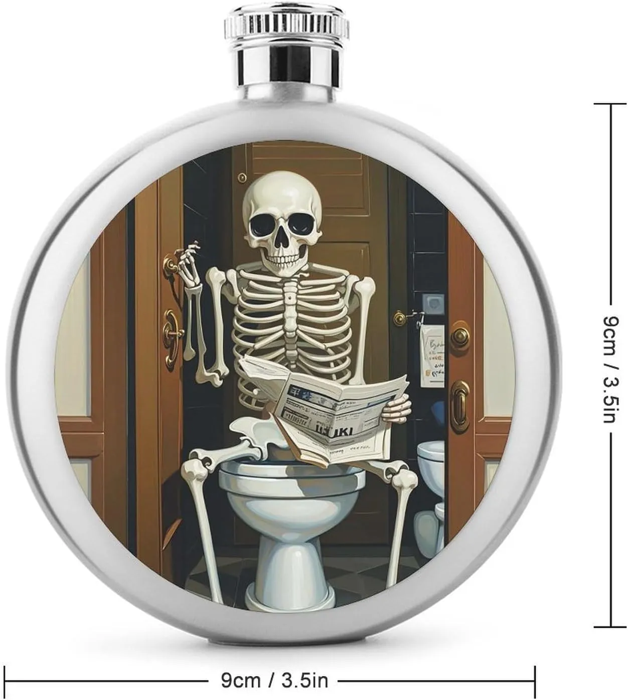 Stainless Steel Wine Bottle Liquor Container Funny Skeleton Bathroom Canvas Print Leak Proof Hip Flask Durable for Camping Hiking Travel Festivals