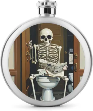 Stainless Steel Wine Bottle Liquor Container Funny Skeleton Bathroom Canvas Print Leak Proof Hip Flask Durable for Camping Hiking Travel Festivals