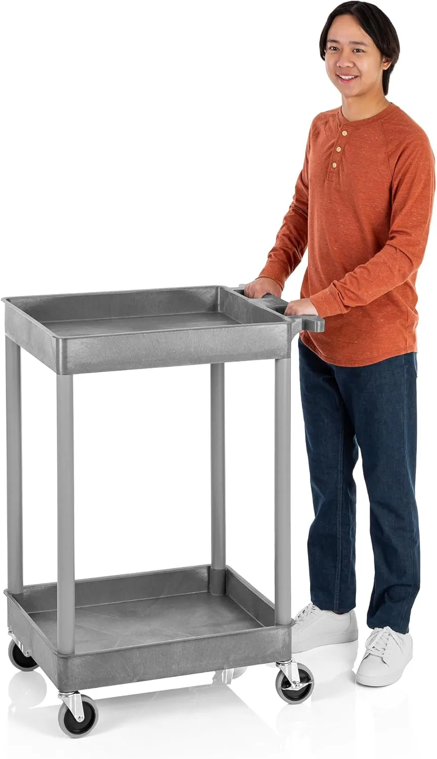 Stand Steady Tubstr Compact 2-Shelf Mobile Utility Cart - Gray (24 x 18in) Space-Saving & Holds Up to 300lbs | USA Made for School, Office, Garage & Warehouse