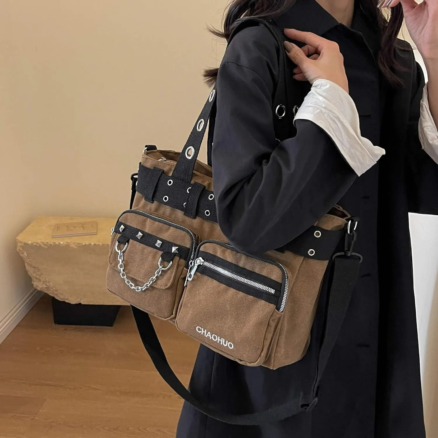 Steampunk Goth Messenger Bag, Fashion Punk Gothic Shoulder Bag
